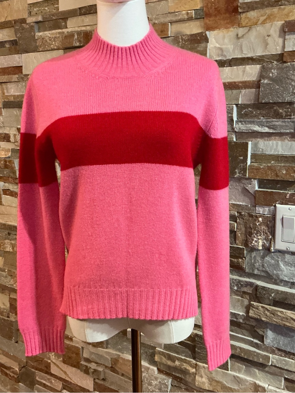 Jumper 1234 Pink&Red Colorblock Cashmere Mock Neck Sweater